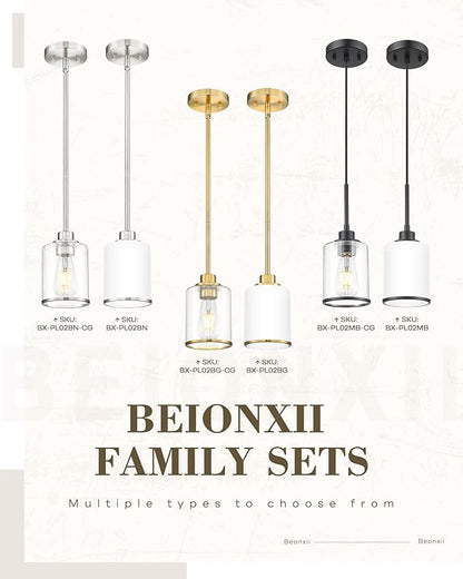 Beionxii Brushed Nickel Pendant Lights Kitchen Island, Hanging Lights Fixtures with Milk Glass, Kitchen Pendant Lighting Over Island, Hanging Lights for Sink, Dining Room, Entryway, BX-PL02BN