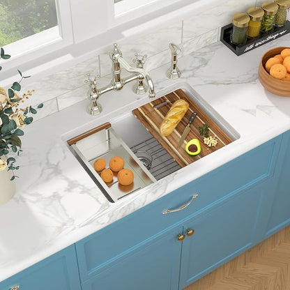 Sarlai 28 Granite Composite Kitchen Sink - 28 x 19 Inch Granite Undermount Kitchen Sink Ledge Workstation Under-Mount White Quartz Classic Single Bowl Sinks Under Counter Basin With Accessories