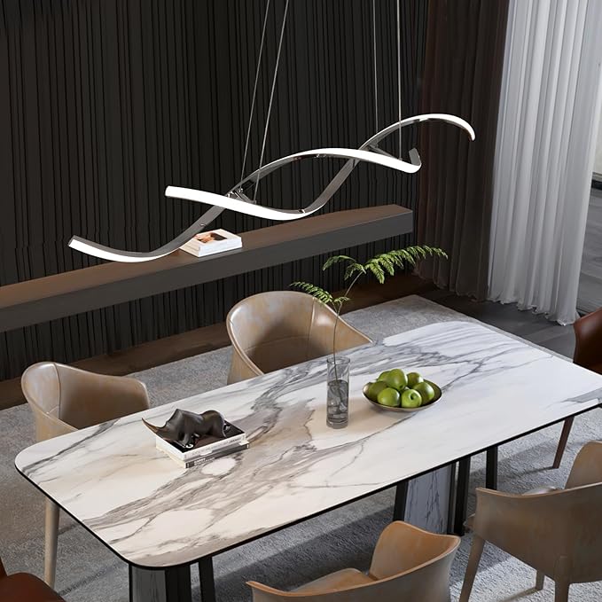 Dimmable Chrome Chandelier for Dining Room, Adjustable Height Pendant Light Fixtures Over Table, Modern Kitchen Island Lighting, 42.9in 31W (Chrome 42.9")