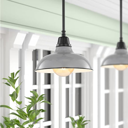 JONATHAN Y 12.25" Gray/Black 1-Light Farmhouse Indoor/Outdoor LED Pendant Iron Hanging Light, and Black Metal Shade, Rustic Ceiling Lamp for Kitchen Island, LED Bulb Included (JYL7611D)