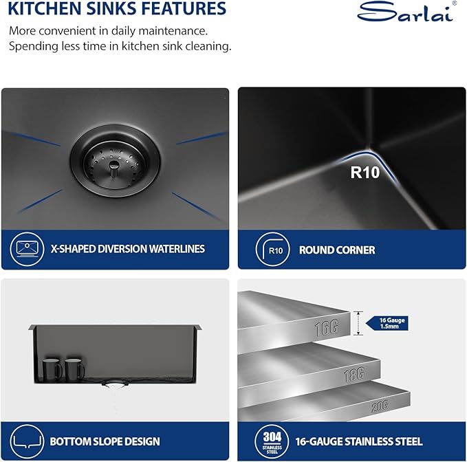 Sarlai Black Farmhouse Sink - 30 Inch Apron Front Kitchen Sink 30x22 Inch Farmhouse Kitchen Sinks Gunmetal Black Farmer Farm Stainless Steel 16 Gauge Sinks Deep Single Bowl Basin