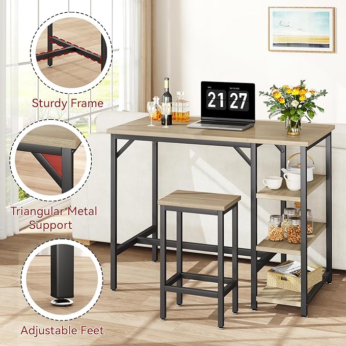IBUYKE 40”H Bar Table with 3 Storage Shelves, High Dining Table for Kitchen, Counter Table, Industrial Standing Computer Desk UTMJ054Y