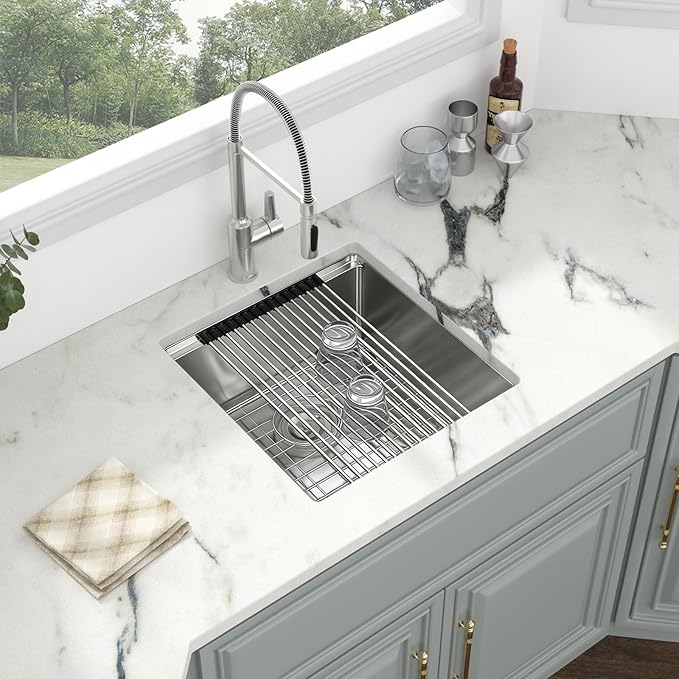 Kichae Undermount Bar Sink - 19" x 20" RV Bar Prep Kitchen Sink Stainless Steel 16 Gauge Workstation Wet Bar Sinks Single Bowl Handmade Basin With Cutting Borad