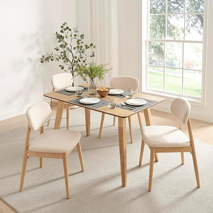 5-piece Dining Table Set for 4 with Chairs, Space Saving Farmhouse Kitchen Table & 4 Upholstered Chairs with Rubber Wood Frame, Mid-Century Modern Dining Room Set (Beige)