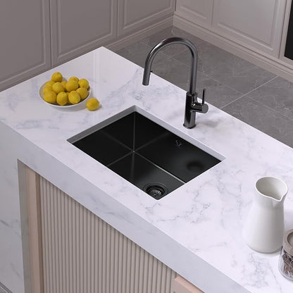 Kitchen Sink 23x18 Inch Undermount Kitchen Sink Gunmetal Black 16 Gauge Stainless Steel Single Bowl with Accessories Round Corners Handmade