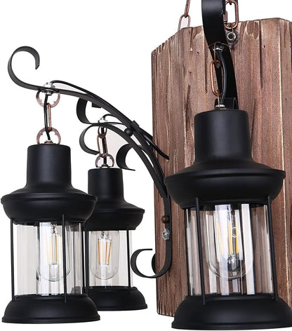 6-Light Wood Hanging Lamp, Industrial Farmhouse Island Chandelier with Black Metal Lampshade & Adjustable Cord, Retro Loft Chandelier Dinning Table Pendant Lamp Fixtures for Bar Home Hotel Hallway