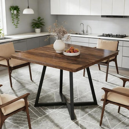 Solid Wood Square Dining Table with Rustic Farmhouse Design for Kitchen or Dining Room