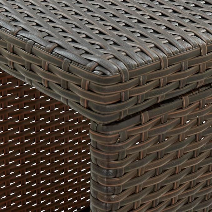 Bar Table Rectangular Brown with Storage Steel Frame Rattan Shelves 47.2 x 23.6 x 43.3 in Counter Height Modern Furniture for Kitchen Bar Outdoor Patio
