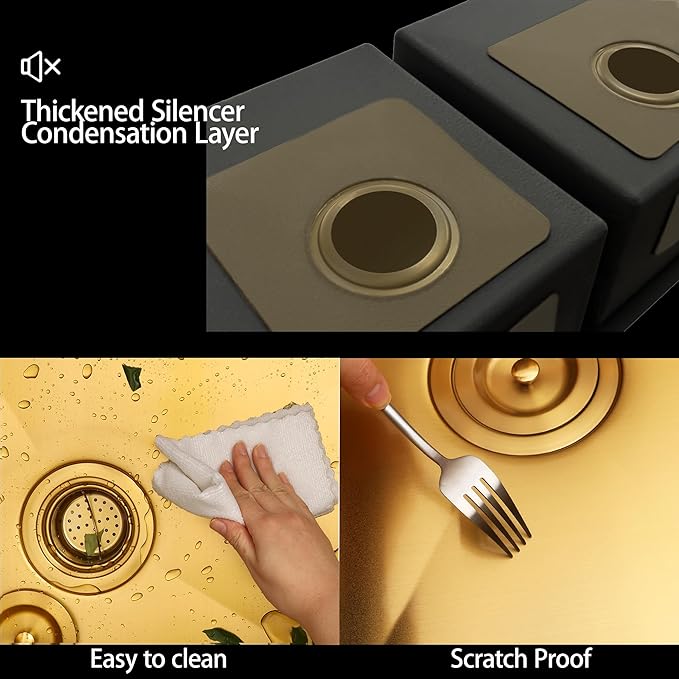 Gold Kitchen Sink,33 X 22 inch Drop in Kitchen Sinks Double Bowl,16 Gauge Stainless Steel 50/50 Double Sink,Top Mount/Drop In Double Kitchen Sink 33 inch