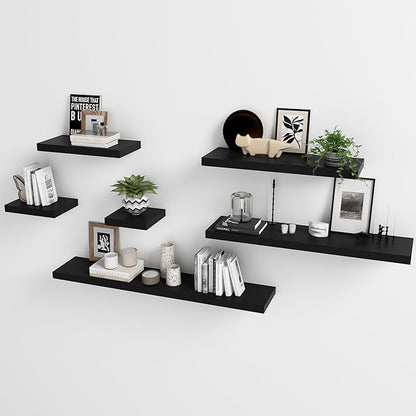 WELLAND 48 inch Black Mission Floating Shelves for Wall, Bathroom Wall Mount Shelves, Wood Modern Display Shelves, Book Shelves,for Bedroom,Living Room and Kitchen