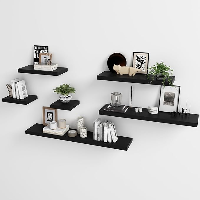 WELLAND 36 inch Black Mission Floating Shelves for Wall, Bathroom Wall Mount Shelves, Wood Modern Display Shelves, Book Shelves,for Bedroom,Living Room and Kitchen