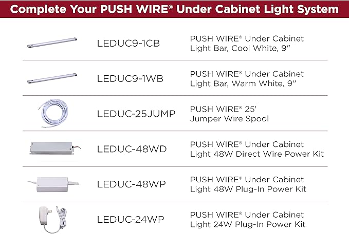 Pure Optics LED JUMP PUSH WIRE 25' Jumper Wire Spool for Under Cabinet Lighting, White