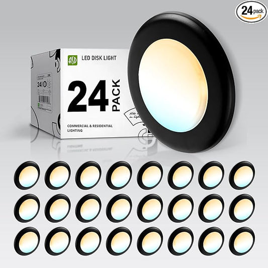 ASD 24 Pack LED Disk Lights 6 Inch, 15W 5CCT 2700K-5000K 1245LM CRI90+, Dimmable Flush Mount Ceiling Light Fixture, Low Profile Surface Mount Disc, Junction Box or Recessed Can Install, UL Energy Star