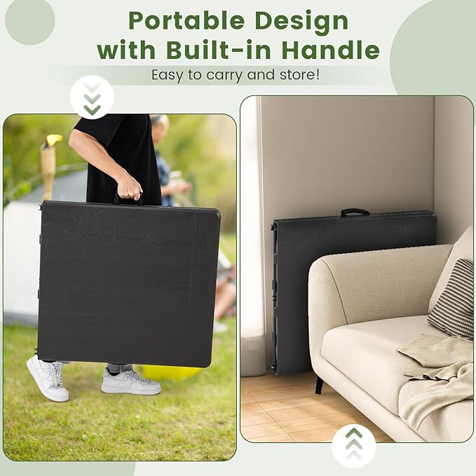 Goplus 5ft Folding Table, Indoor Outdoor Foldable Plastic Folding Tables, Heavy-Duty Rectangular Fold Up Table w/Handle, Portable Utility Card Table for Picnic, Party, Dining, Camping, Beach, Black