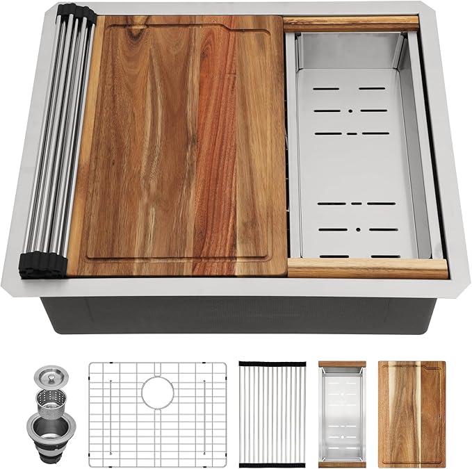 23 inch Undermount Kitchen Sink Workstation - Couoko 23x19 Undermount Bar Sink Ledge 16 Gauge 304 Stainless Steel Single Bowl Sink Deep Handmade RV Sink