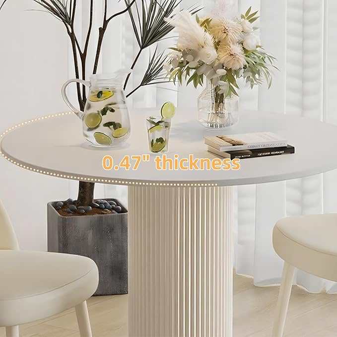 MIXL-Mid Century Modern Round Dining Table,40 Inches Dining Room Tables with Cylinder Base, White Dinner Table for 4 People, Farmhouse Circle Kitchen Tables for Dining Room, Kitchen and Apartment