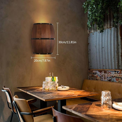 1PCS 11.81" Height Antique Wood Wine Barrel Wall Sconce Lighting Fixture Indoor Wall Lamps Rustic Farmhouse Style Wall Lighting Fixture for Bar, Bedroom, Corridors, Cafes