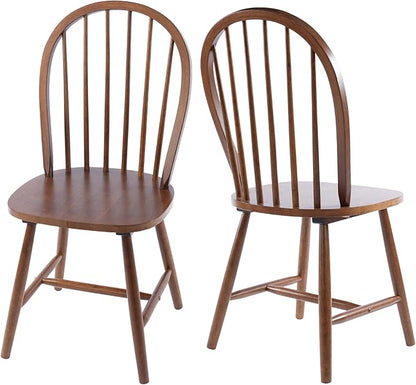 chairus Walnut Windsor Dining Chairs Set of 2, Farmhouse Wooden Dining Room Chairs with Spindle Bow Back, Modern Cottage Oak Side Kitchen Chairs