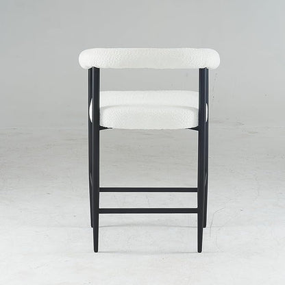 Set of 2 Modern Upholstered Bar Stools, White Boucle Fabric, 24.41”L x21.26”W x36.61”H, Metal Frame & Armrests, Counter Height for Kitchen Island/Home/Dining Room/Cafe