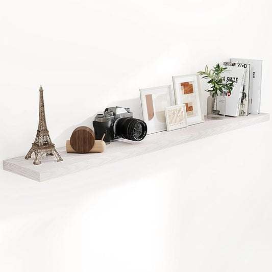 Fun Memories 72 Inch Long Floating Shelves for Wall, 72x9.3 Large Floating Shelf for Bedroom, Kitchen, Bathroom, Wall Mounted Rustic Wood Shelves with Invisible Bracket for Books, Decor, Brich