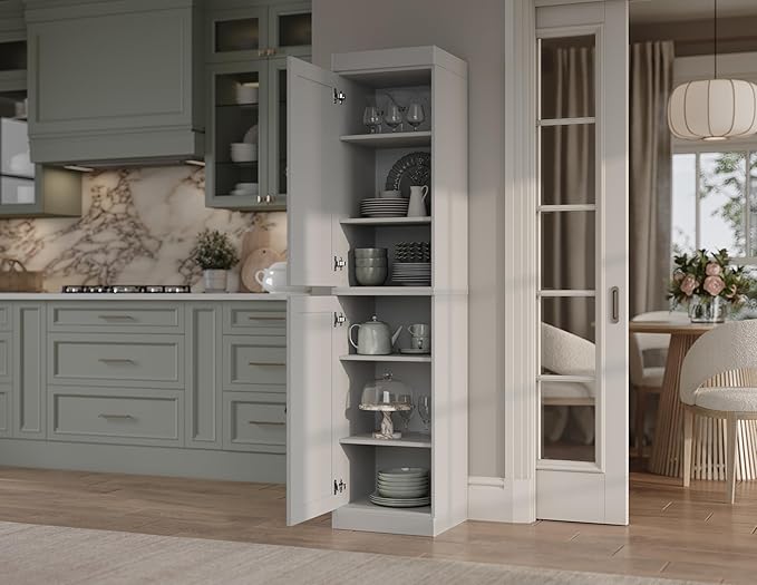 Palace Imports Solid Wood Kitchen Pantry - Narrow Storage Cabinet - Shaker Doors, Adjustable Shelves, Off White, 16.5" Wide x 71.5" Tall, 100% Eco-Friendly Wood, Modular Pantry Cabinet Systems