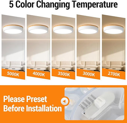 11" Flush Mount Ceiling Light, Minimalist Modern Wood Paint LED Ceiling Light with 5CCT 2700K-5000K, Dimmable LED Light Fixtures Ceiling Mount for Kitchen Bathroom Bedroom Hallway