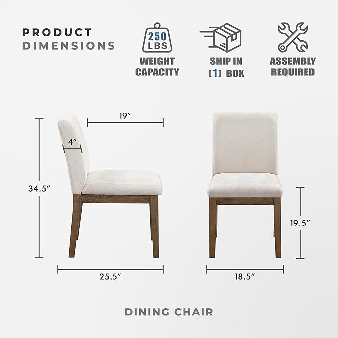 Lexicon Modern Dining Chairs Set of 2 - Textured Fabric Upholstered Kitchen Chairs, Solid Wood Legs, Small Accent Seating for Dining Room Table, Comfy Kitchen, Living Room, Easy Assembly, Brown Gray