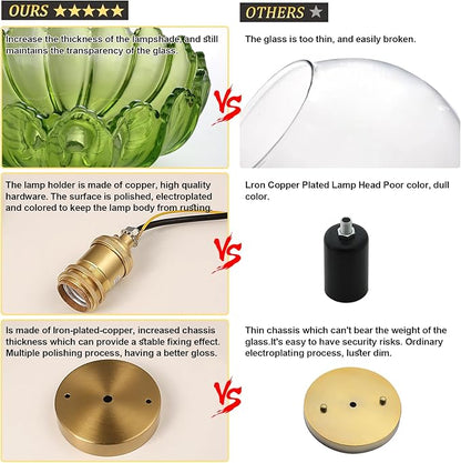Shenmoyl Semi Flush Mount Gold Vintage Lights Fixture with Green Peony Glass, Bulb Included, 4.72" Base Modern Ceiling Light for Kitchen, Bedroom