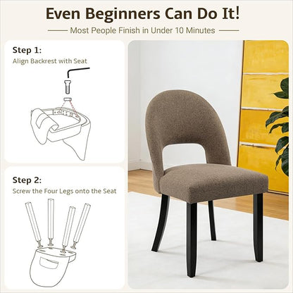 Upholstered Dining Chairs Set of 8, Mid Century Modern Kitchen Chairs with Solid Wood Legs & Linen Fabric Backrest for Dining Room, Brown