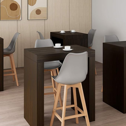 Mobili Fiver Evolution Tall Kitchen Bar Table Made in Italy | Space Saving, Counter Height Table for 2 | Modern Breakfast Bar Counter Top w/Cable Holder | Dark Walnut | 35,4" x 23,6" in