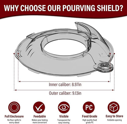 Pouring Shield for KitchenAid Tilt Head 4.5-5QT Stainless Steel (Only),Safety Pouring Shield,Splatter Guard for kitchenaid mixer bowl,Kitchen Aid Stand Mixers (Transparent Grey, for 4.5-5 QT)