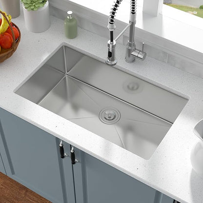 28 Inch Undermount Kitchen Sink - 28x18 Stainless Steel Kitchen Sink T304 18 Gauge Undermount Sinks Single Bowl Handmade Sinks Under the Counter, 9" Deep