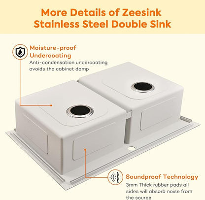Black Kitchen Sink,33 X 22 inch Drop in Kitchen Sinks Double Bowl,16 Gauge Stainless Steel 50/50 Double Sink,Top Mount/Drop In Double Kitchen Sink 33 inch