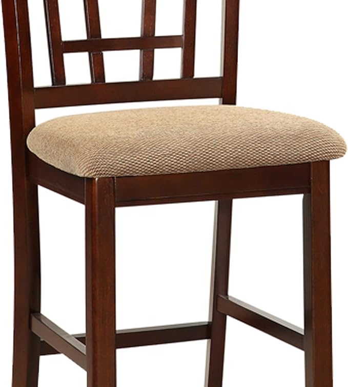 Set of 2 Brown Counter Height Chairs for Dining Room, Kitchen Island, Bar - Upholstered Cushioned Chairs with Unique Back Support