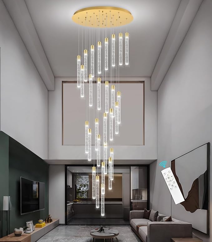 28-Light Long Large Modern Led Crystal Chandeliers Modern Spiral Chandeliers High Ceilings Chandelier for Staircase Foyer Gold