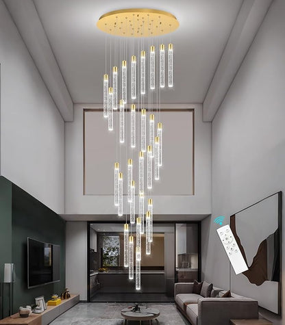 28-Light Long Large Modern Led Crystal Chandeliers Modern Spiral Chandeliers High Ceilings Chandelier for Staircase Foyer Gold