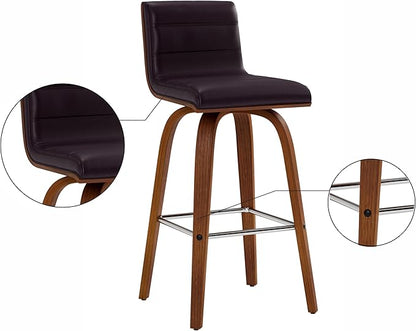 Vienna 26" Swivel Counter Stool in Walnut Wood Finish with Brown Faux Leather - Set of 2