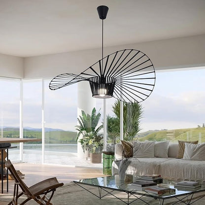 Modern Black Woven Chandelier, 31.5" Farmhouse Coastal Hat Pendant Light Fixtures Matte Black Handwoven Shade Boho Pendant Hanging Lamp for Kitchen Dining Room Bedroom Foyer Hallway