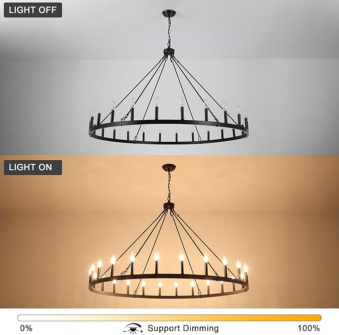 ANKYLHUA 52 inches Black Wagon Wheel Chandelier- 24 Light Large Farmhouse Chandelier Industrial Rustic Dining Room Light Fixture Round High Ceiling Pendant Light for Living Room Entryway Foyer
