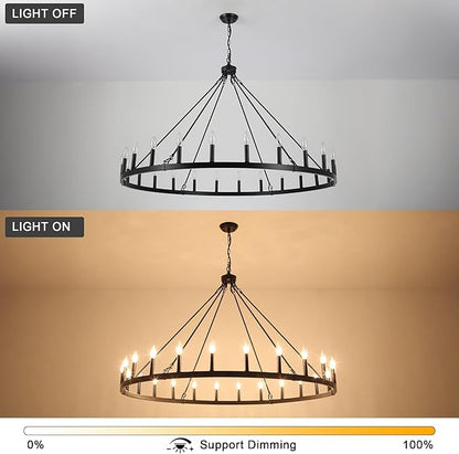ANKYLHUA 52 inches Black Wagon Wheel Chandelier- 24 Light Large Farmhouse Chandelier Industrial Rustic Dining Room Light Fixture Round High Ceiling Pendant Light for Living Room Entryway Foyer