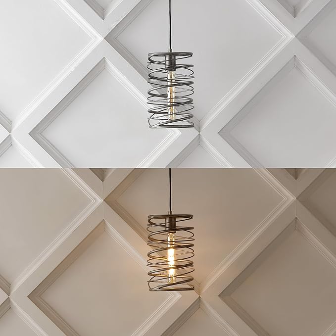 JONATHAN Y 7.25" Antique Silver Modern Iron Spiral LED Pendant Light for Kitchen Island, Glam Hanging Ceiling Fixture for Bedroom Dining Room, Metal Painting Shade, LED Bulb Included (JYL7910C)