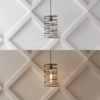 JONATHAN Y 7.25" Antique Silver Modern Iron Spiral LED Pendant Light for Kitchen Island, Glam Hanging Ceiling Fixture for Bedroom Dining Room, Metal Painting Shade, LED Bulb Included (JYL7910C)