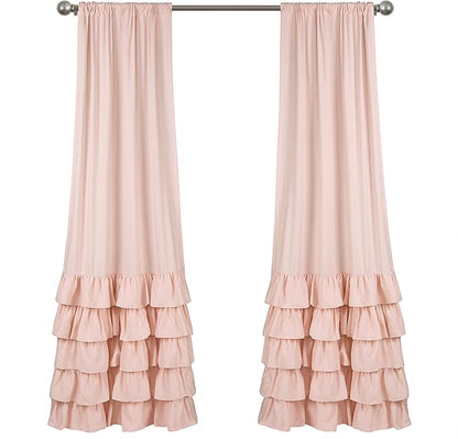 Lush Decor Allison Ruffle Curtains Window Panel Set for Living, Dining Room, Bedroom (Pair), 84 in L, Pink/Blush