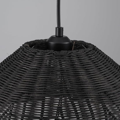 23.6'' Large Weaving Rattan Chandelier, Black Coastal Chandelier Hand Woven Rattan Dome Pendant Lighting Fixture Farmhouse Natural Basket Hanging Light