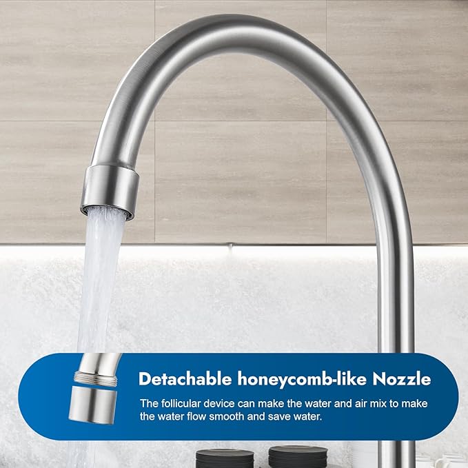 Kitchen Faucets, High Arc 360°Rotating Spout Kitchen Sink Faucet 2 Handle 8 Inch Centerset RV Kitchen Faucet with Supply Lines, 3 Hole Kitchen Faucet Without Side Sprayer, Brushed Nickel