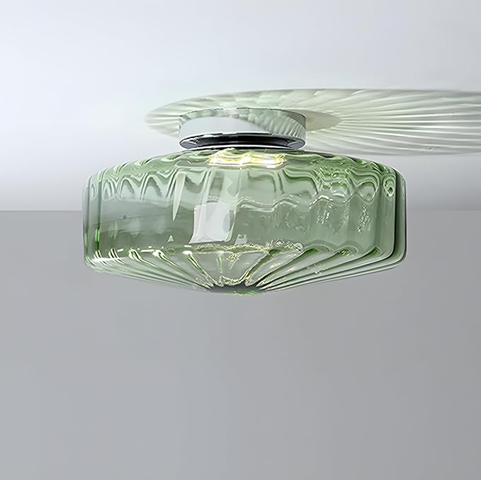 Bofea-Modern Green Ceiling Light Fixture Vintage Glass Flush Mount Ceiling Light Farmhouse Semi Flush Mount Lights Fixtures with Drum Glass Shade,Green Flush Lamp for Hallway Bedroom Foyer Bathroom