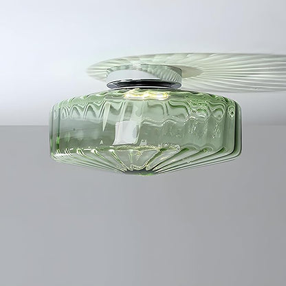 Bofea-Modern Green Ceiling Light Fixture Vintage Glass Flush Mount Ceiling Light Farmhouse Semi Flush Mount Lights Fixtures with Drum Glass Shade,Green Flush Lamp for Hallway Bedroom Foyer Bathroom