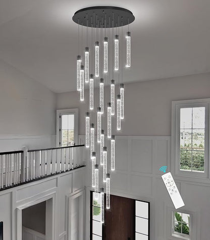 23-Light Long Large Modern Led Crystal Chandeliers Modern Spiral Chandeliers High Ceilings Chandelier for Staircase Foyer Black