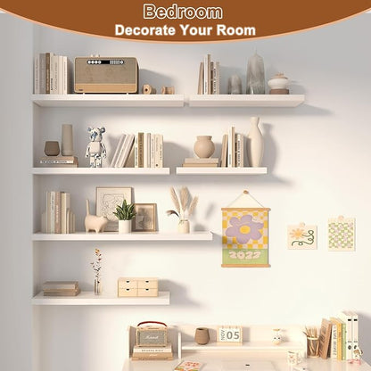 12 Inch Deep Floating Shelves for Wall 2 Pack Floating Shelfs Large Storage Space Wall Decor Display Shelf for Bathroom Living Room Bedroom Kitchen 48" W x 12" D x 1.2" H White
