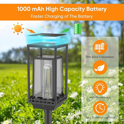 4 Pack Solar Pathway Lights Outdoor,IP65 Waterproof - Bright Outdoor Solar Lights for Yard,Auto On/Off Pathway Lights Solar Powered,Solar Path Lights for Walkway Driveway Garden